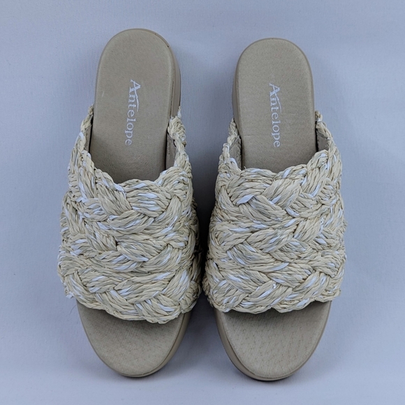 Antelope Bray Raffia Slide Sandal Leather Lining Natural EU39 8-8.5 NWOB - Picture 10 of 14